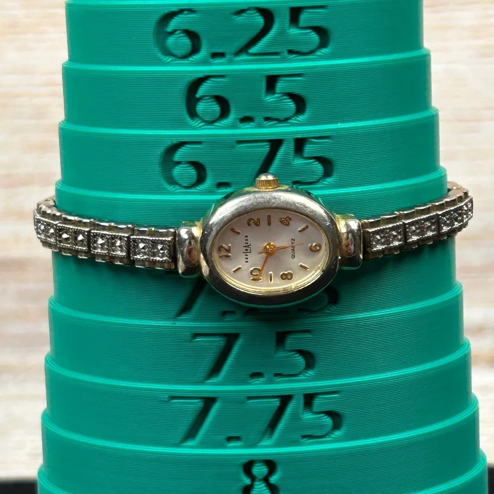 LA Express LAX1350 Womens Oval Quartz Watch Silver Gold Tone Rhinestone Bracelet